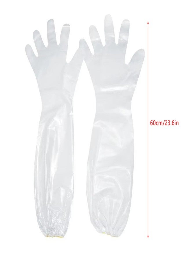 ArrErr 20 Pack Disposable Poly Gloves with Long Sleeve Plastic Disposable Gloves Long Cleaning Gloves Waterproof Cast Covers Protector for Shower Arm Garden Weeding Livestock Exam - Image 2